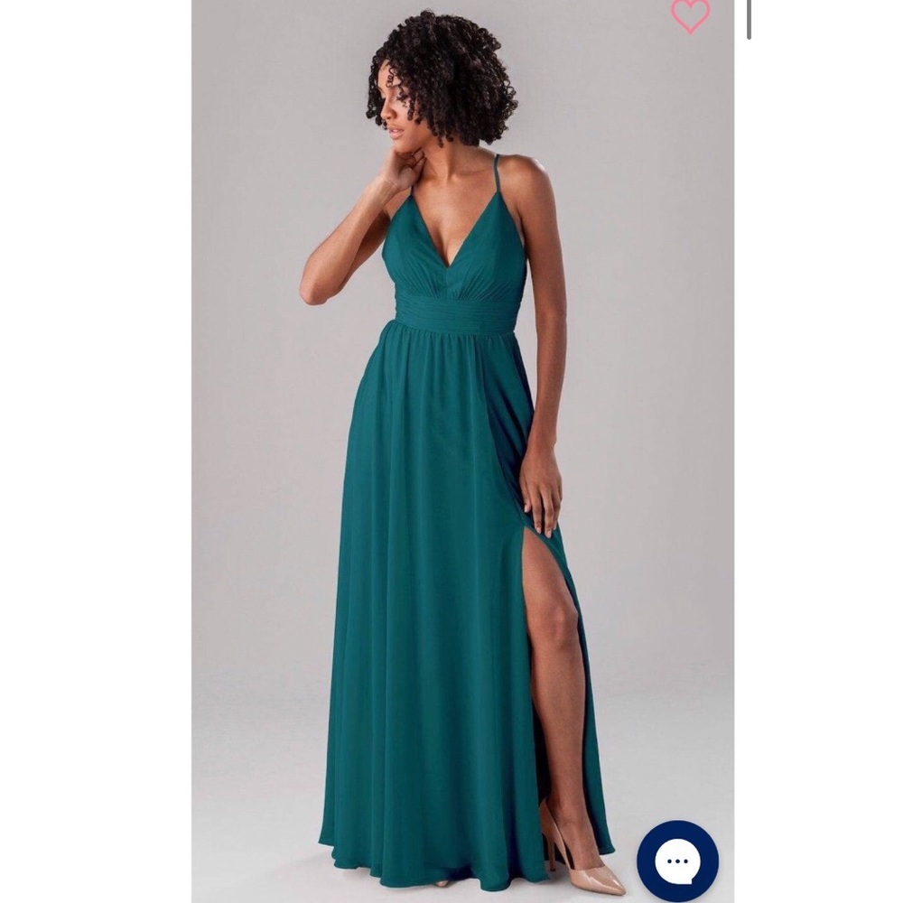Kennedy Blue Long Bridesmaids Dress Teal cut out back thin straps with slit